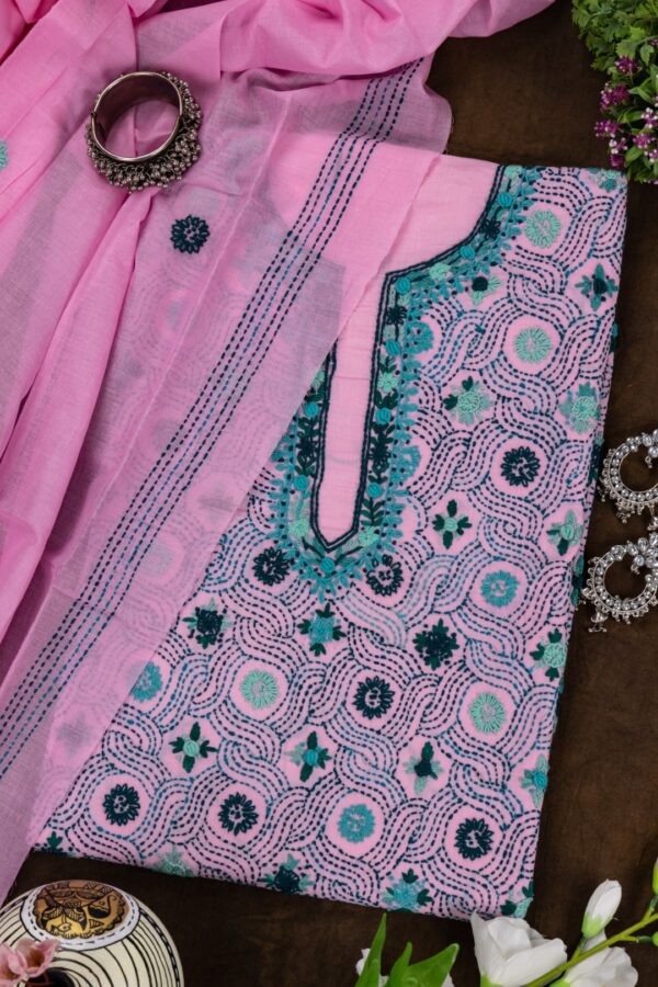 Adrika blue Embroidered pink Cotton Kurta Set