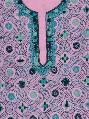 Stylish Adrika blue Embroidered pink Cotton Kurta Set