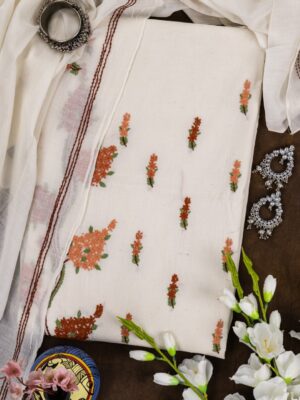 Adrika Off White Kora Cotton Kurta Set with Multicoloured Hand Embroidery