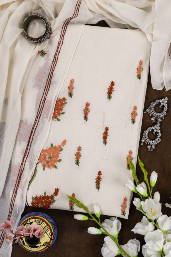 Adrika Off White Kora Cotton Kurta Set with Multicoloured Hand Embroidery