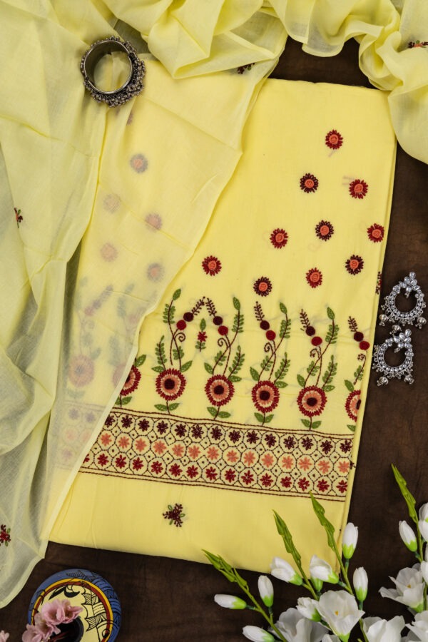Premium Hand Embroidered Cotton Unstitched 3 Piece Set by Adrika