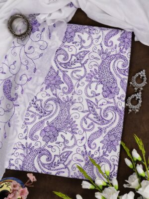Adrika White Cotton Kurta Set with Purple Hand Embroidery