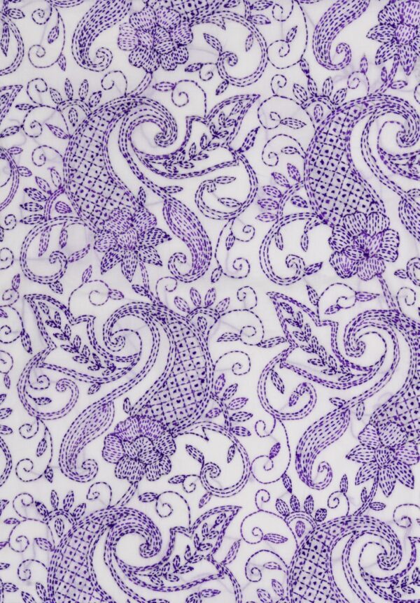Adrika White Cotton Unstitched Kurta Set with Purple Embroidery