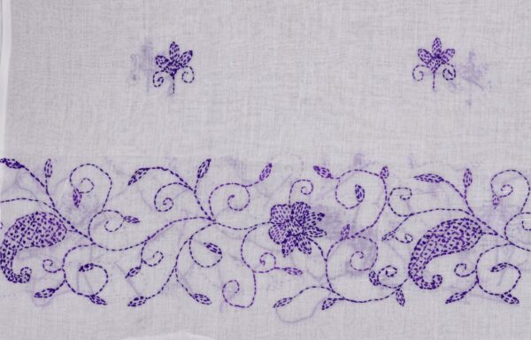 Elegant Adrika White Cotton Kurta Set with Purple Embroidery