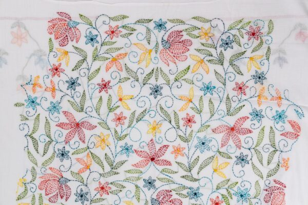 Artistic multicolor Hand Embroidered White Cotton Kurta Set