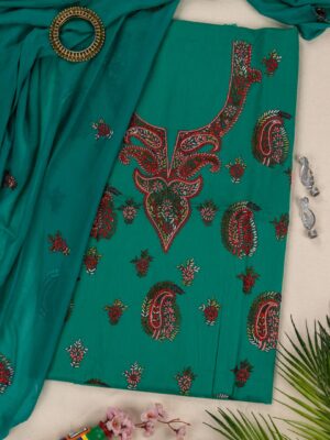 Adrika Green Cotton Kurta Set with Multicoloured Hand Embroidery