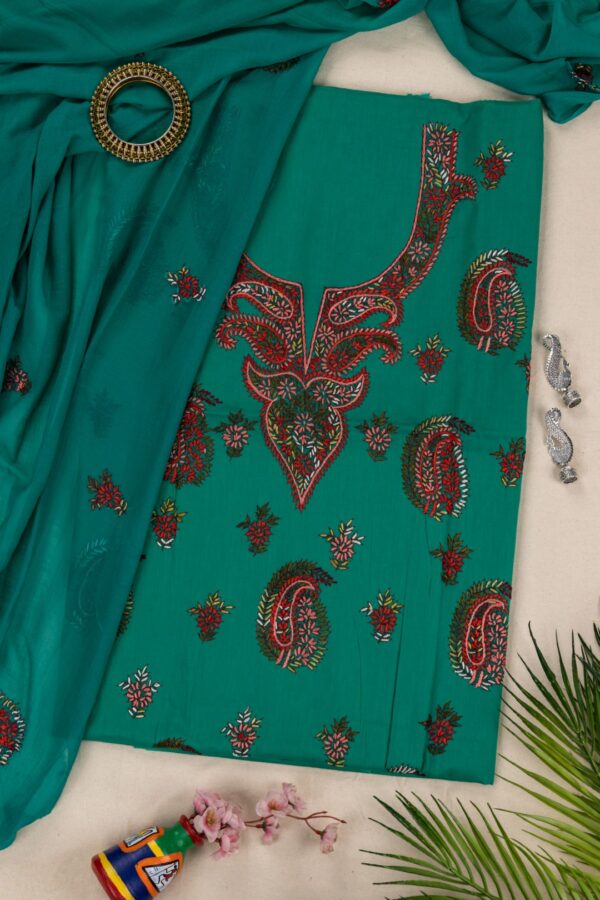 Adrika Green Cotton Kurta Set with Multicoloured Hand Embroidery