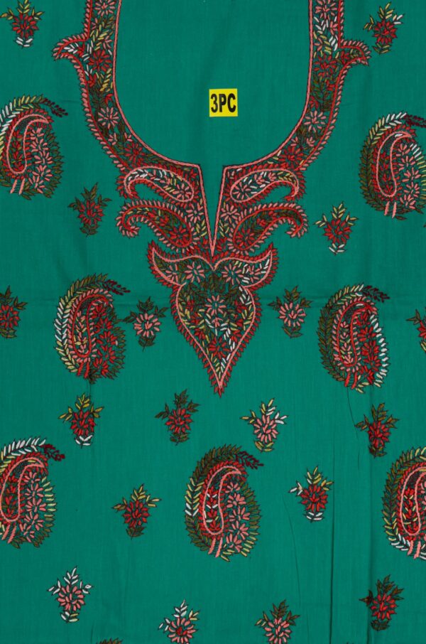 Hand Embroidered Green Cotton Kurta Set by Adrika