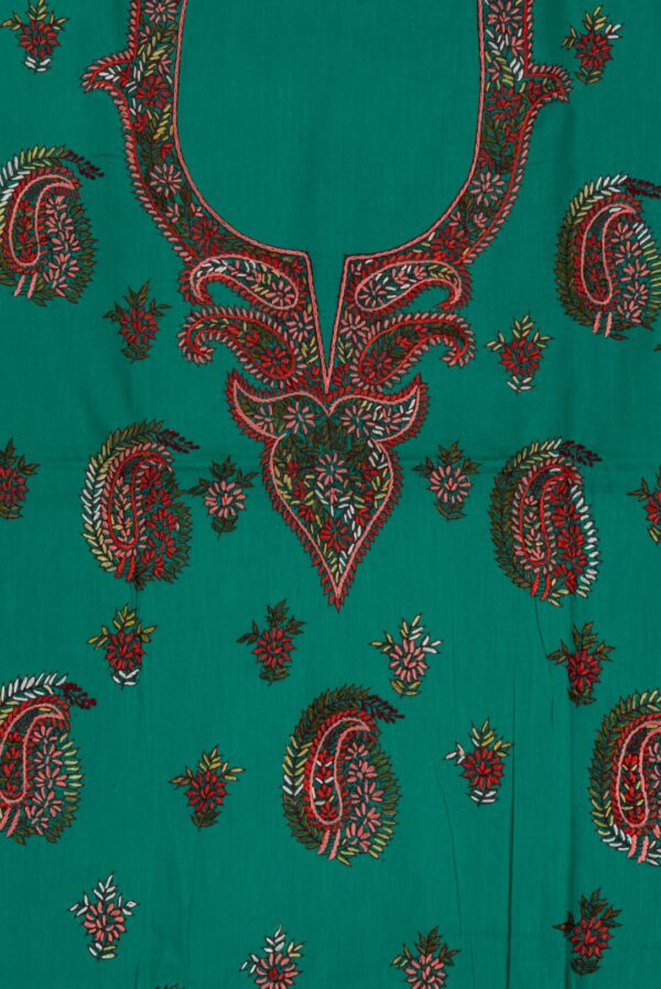 Adrika Multicoloured Thread Embroidered Green Cotton Unstitched Kurta Set