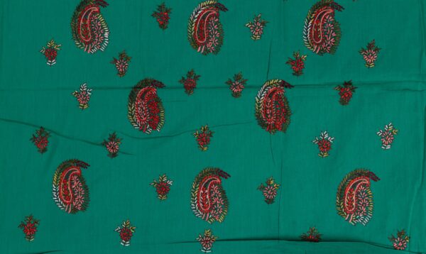 Adrika Green Cotton Unstitched Kurta Set with Vibrant Embroidery"