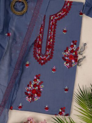 Adrika Grey Cotton Kurta Set with Multicoloured Hand Embroidery
