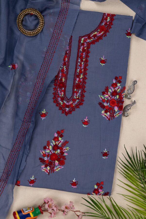 Adrika Grey Cotton Kurta Set with Multicoloured Hand Embroidery