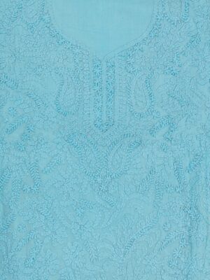 Adrika Designer Turquoise Blue Cotton Kurta Set with Multicoloured Thread Embroidery
