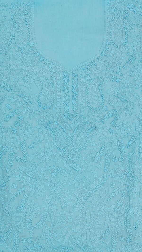 Adrika Designer Turquoise Blue Cotton Kurta Set with Multicoloured Thread Embroidery