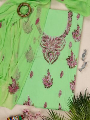 Adrika Sea Green Cotton Kurta Set with Multicoloured Hand Embroidery