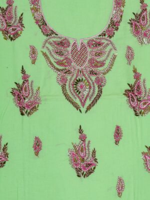 Hand Embroidered Sea Green Cotton Kurta Set by Adrika