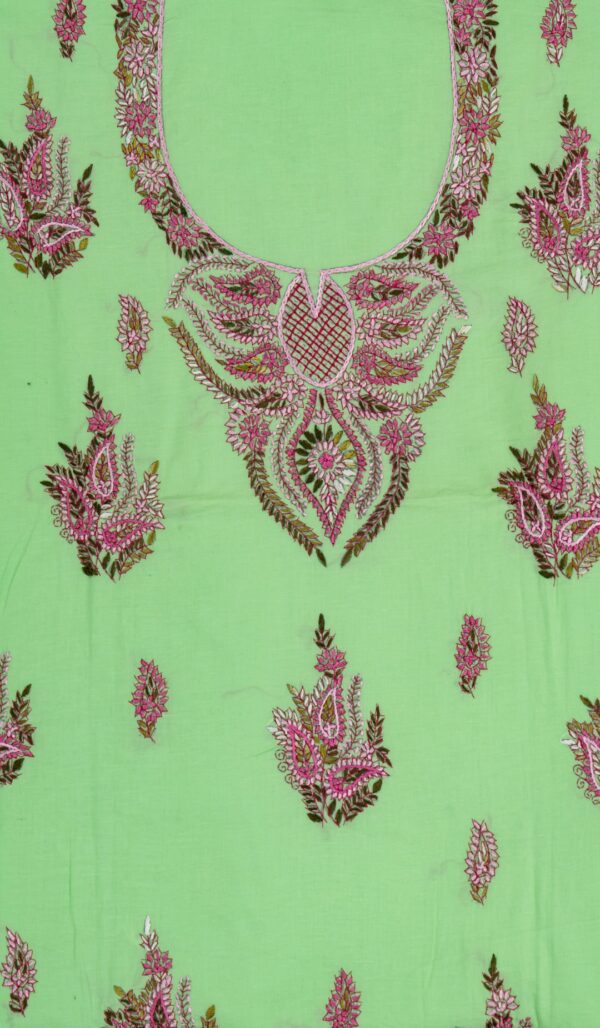 Hand Embroidered Sea Green Cotton Kurta Set by Adrika