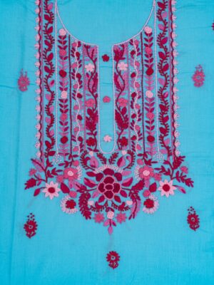 Adrika Turquoise Blue Cotton Kurta Set with Intricate Multicoloured Embroidery