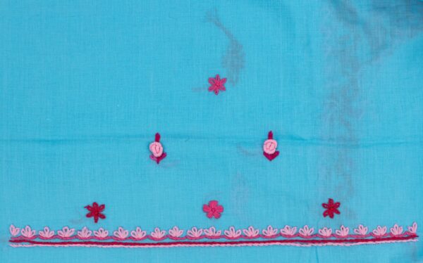 Handcrafted Adrika Turquoise Blue Cotton Kurta Set with Multicoloured Embroidery