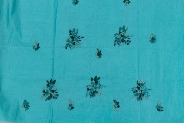 Adrika Turquoise Blue Cotton Chanderi Kurta Featuring Green Hand Embroidery
