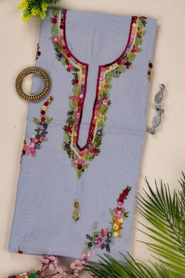 Adrika Grey Cotton Chanderi Kurta with Multicoloured Hand Embroidery