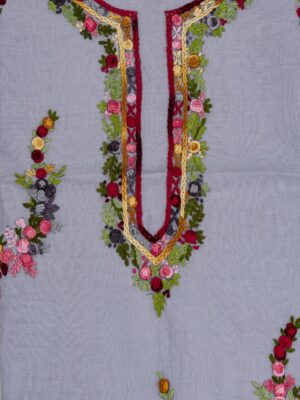 Adrika Grey Cotton Chanderi Kurta Featuring Multicoloured Hand Embroidery