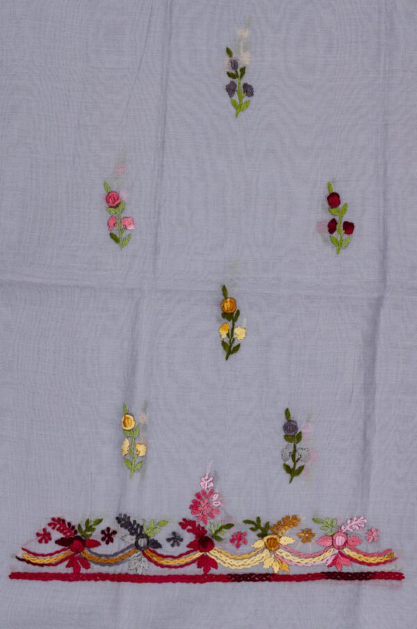 Adrika Multicoloured Embroidered Grey Cotton Chanderi Unstitched Kurta