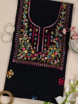 Adrika Black Cotton Kurta Set with Intricate Multicoloured Embroidery