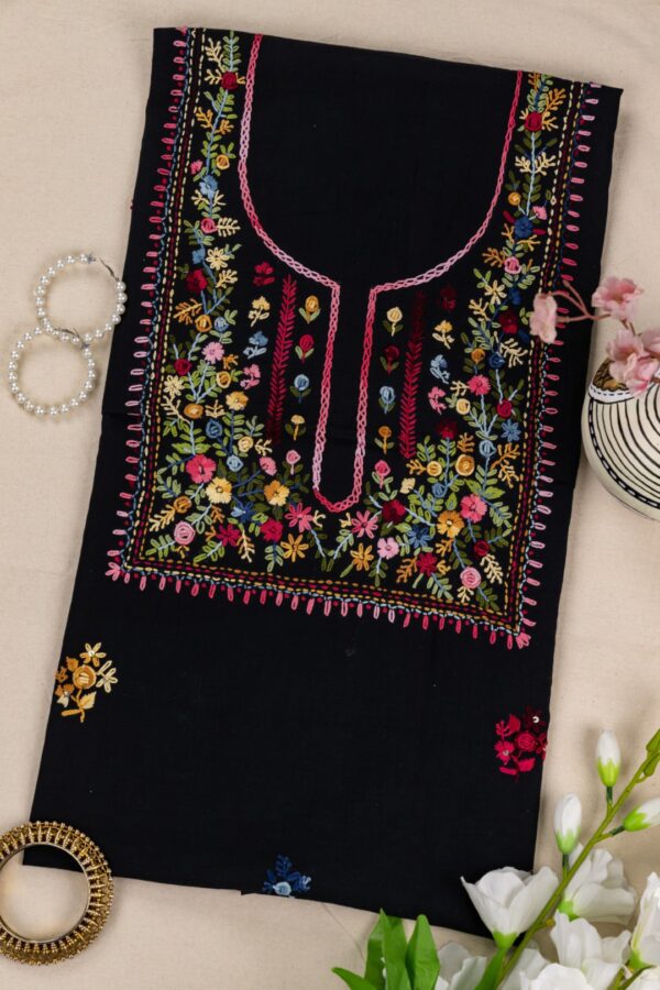 Adrika Black Cotton Kurta Set with Intricate Multicoloured Embroidery