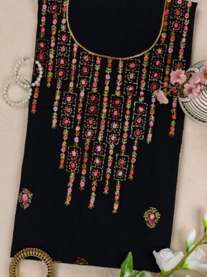 Adrika Black Cotton Kurta Set Featuring Multicoloured Embroidery