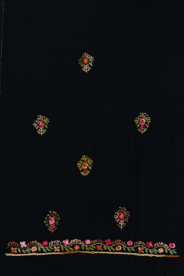 Adrika Multicoloured Thread Embroidered Black Cotton Unstitched Kurta Set
