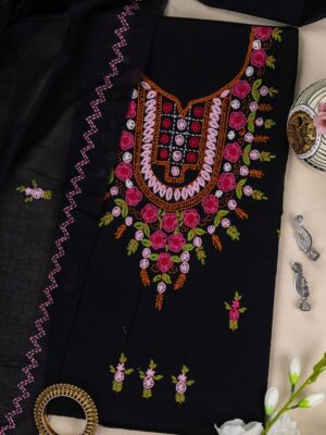Adrika Black Cotton Kurta Set with Multicoloured Hand Embroidery