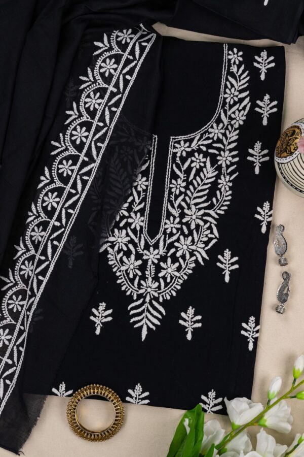 Adrika Black Cotton Kurta Set with White Thread Hand Embroidery