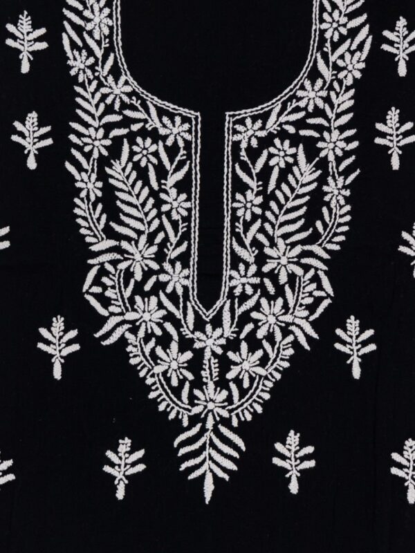 Adrika Hand Embroidered Black Cotton Unstitched Kurta Set