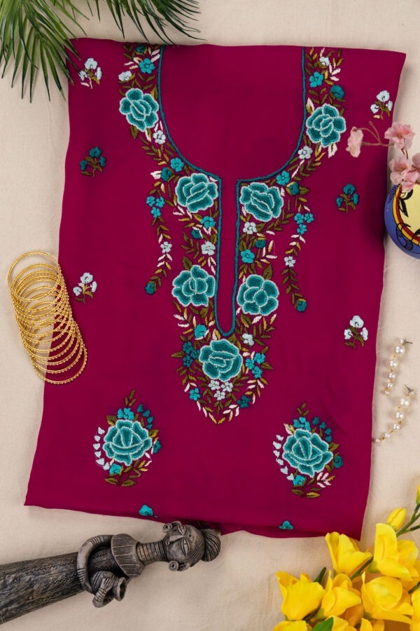 unstitched Georgette kurta with floral hand embroidery