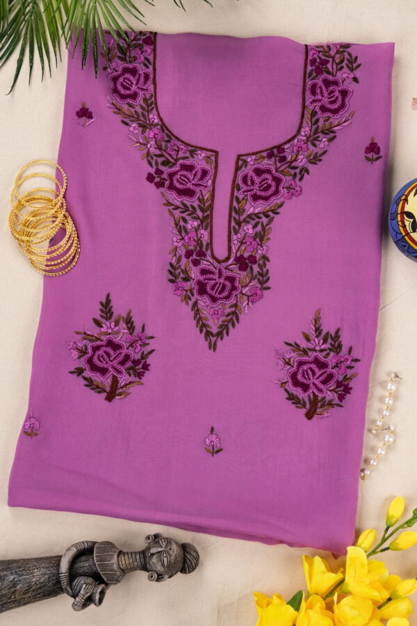 Adrika's elegant hand-embroidered Georgette unstitched kurta fabric