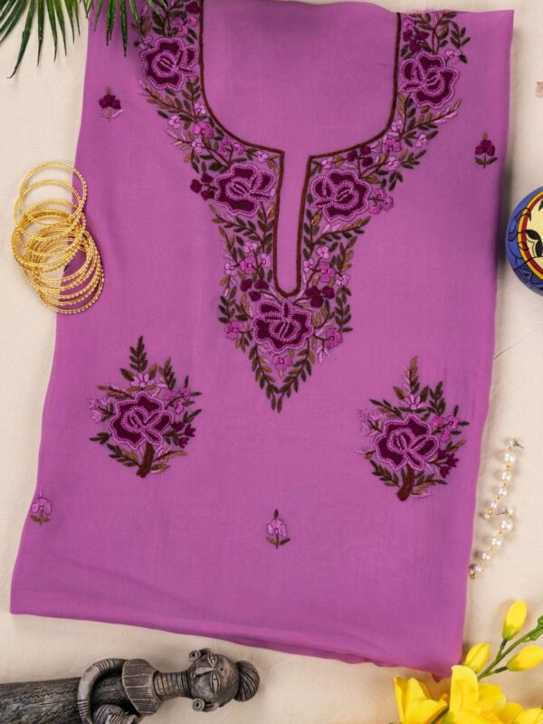 Adrika's elegant hand-embroidered Georgette unstitched kurta fabric