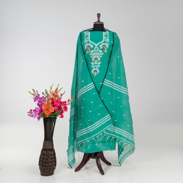 Handwoven Dhakai Jamdani Cotton Muslin Kurti & Dupatta Set by Adrika