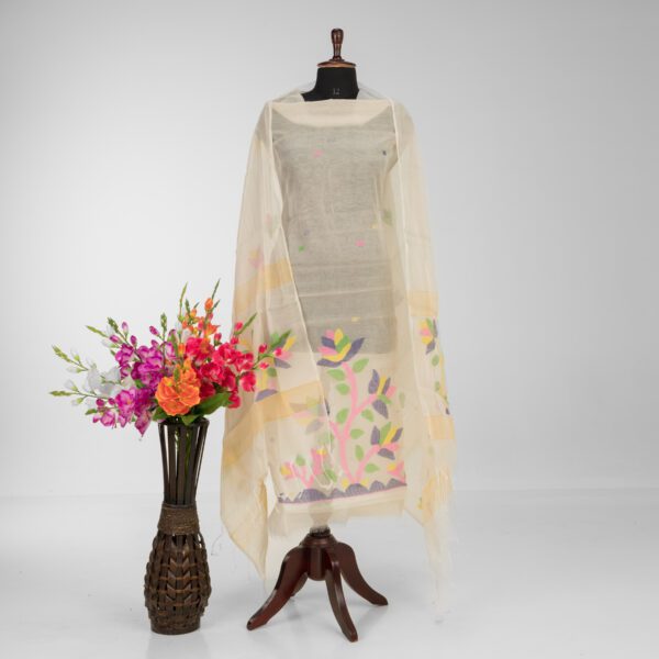 Elegant Handloom Cotton Dhakai Jamdani Kurti & Dupatta Set by Adrika