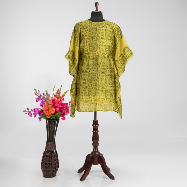 Intricately Designed Murshidabad Silk Kaftan with Hand block Print by Adrika