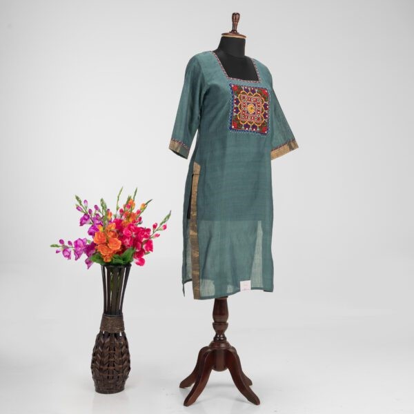 Premium Hand Embroidered Mangalgiri Cotton Kurti by Adrika