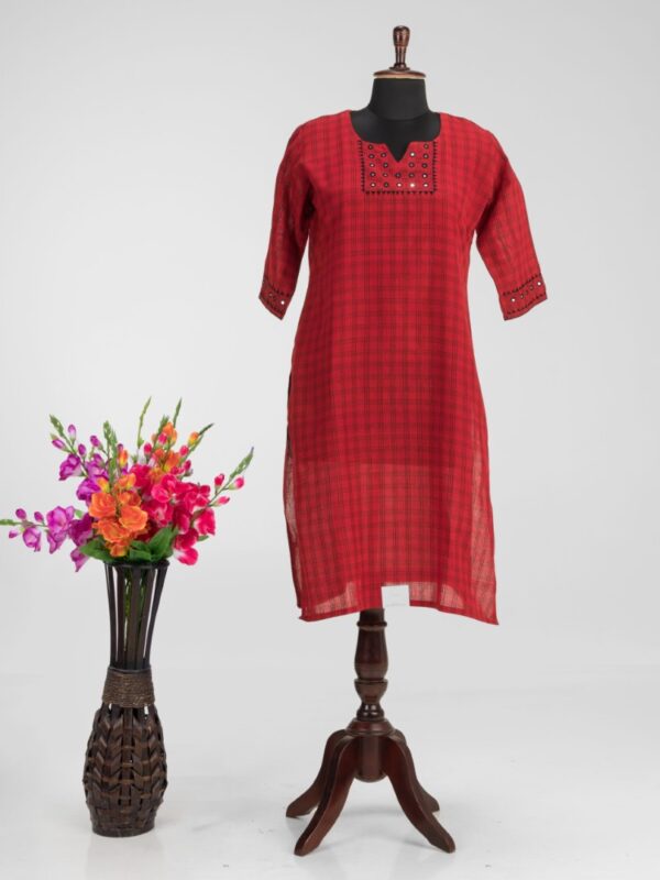 Hand Embroidered Pure Khadi Cotton Kurti by Adrika