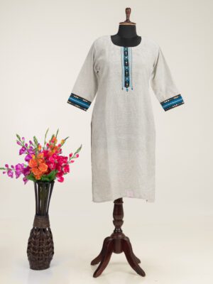 Hand Embroidered Khadi Cotton Kurti by Adrika