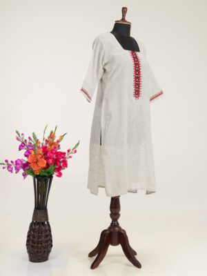 Elegant Hand Embroidered Khadi Cotton Kurti by Adrika