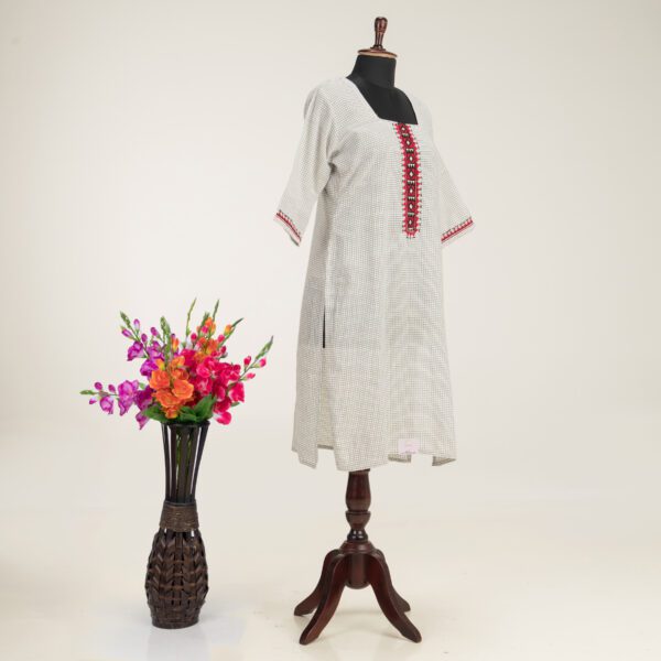Elegant Hand Embroidered Khadi Cotton Kurti by Adrika