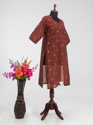 Khadi Cotton Kurti with Detailed Embroidery by Adrika