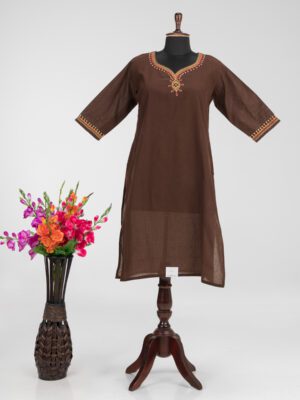 Hand Embroidered Khadi Cotton Kurti Dress by Adrika