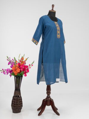 Khadi Cotton Kurti with Artistic Hand Embroidery by Adrika