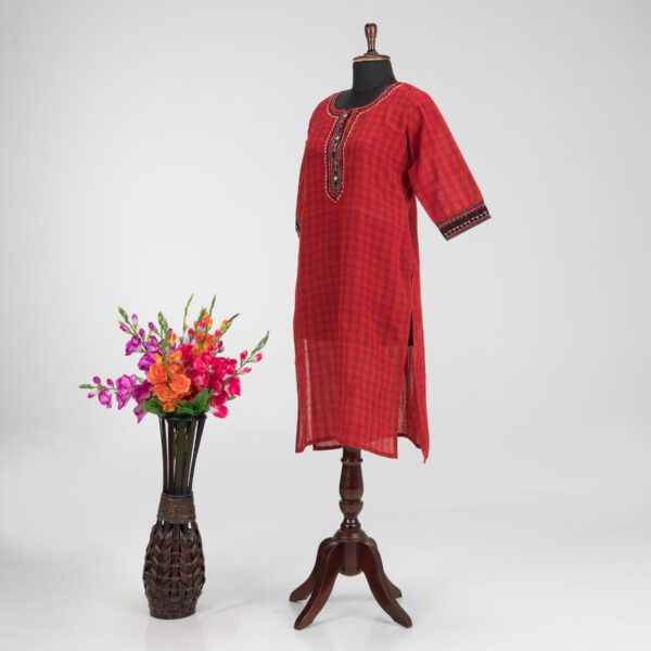 Khadi Cotton Kurti with Artistic Hand Embroidery by Adrika