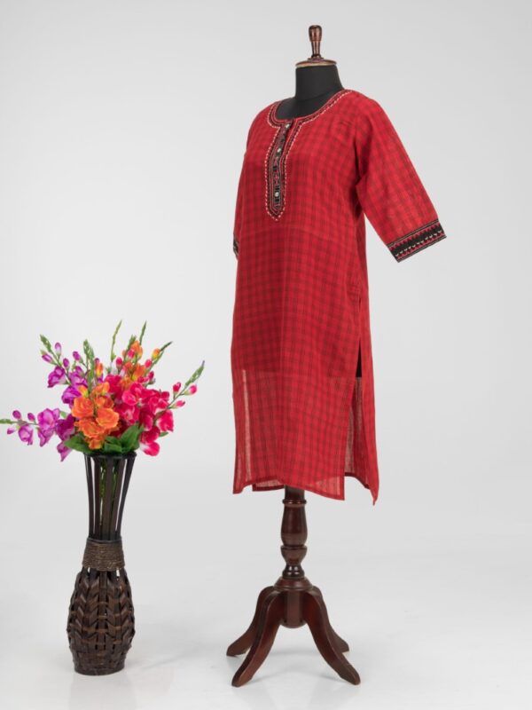 Khadi Cotton Kurti with Artistic Hand Embroidery by Adrika